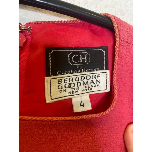 Vintage 1980’s Carolina Herrera for Bergdorf Pink Wool Dress Sz 4 Pink Zip Close - Picture 2 of 16